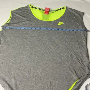 Nike‎ Womens Gray Neon Yellow Mesh Back Activewear Top Medium thumbnail 5