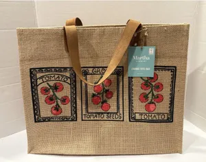 Martha Stewart Canvas Tomato Seeds Tote Bag. Styled like a rustic jute thumbnail 1