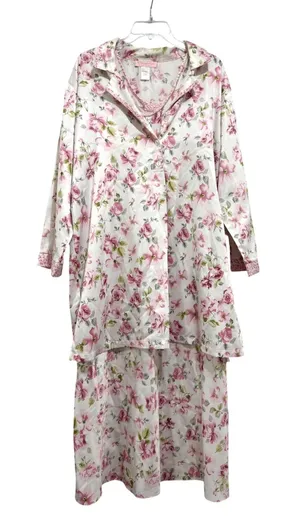 Oscar de la Renta Pink Label Floral Nightgown Set Pink White Large 683420T thumbnail 1