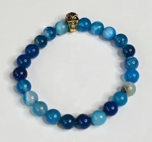Blue Bead Gold Skull Bracelet‎ Fashion Jewelry NWT thumbnail 1