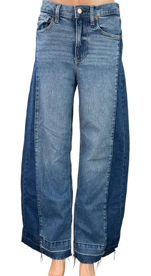 Gap High Rise Striped Blue Two Tone Raw Hem Wide Leg Baggy Denim Jeans Pants 26 thumbnail 1