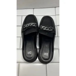 BP. Platform Loafer Mules Women 9.5 Black Excellent Chain Lug Sole Slip On Edgy thumbnail 11