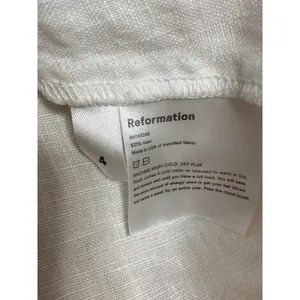 Reformation Simi 100% Linen Womens White V-neck Short Puff Sleeeve Mini Dress 4 thumbnail 5