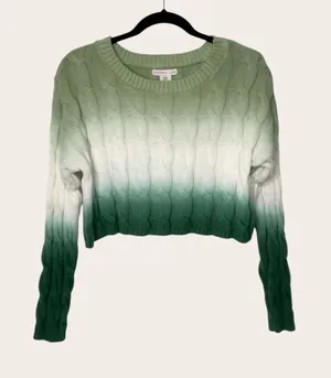 Sincerely Jules Green Ombre Cable Knit Cropped Green Sweater Medium thumbnail 1