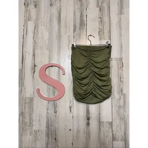 Olive Green Ruched Crop Top & Skirt Set Size Small 2-Piece Matching Outfit thumbnail 9