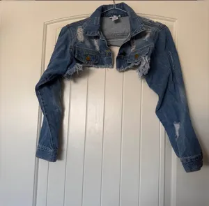 EXTREMELY RARE Y2K Distressed Denim Bolero Jacket 💙 Viral Pinterest Fairy Grunge Crop thumbnail 3