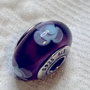 Authentic PANDORA Blue Flowers on for You Murano Glass Bead Purple 925 thumbnail 4