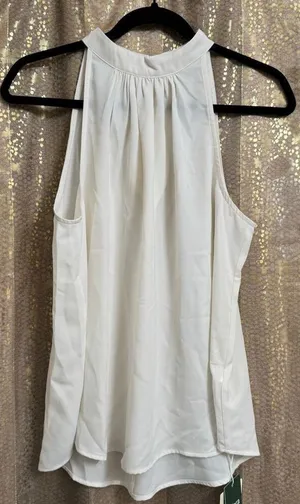 Halara High Neck Ivory Chiffon Lightweight Sleeveless Blouse Top‎ M NWT thumbnail 1