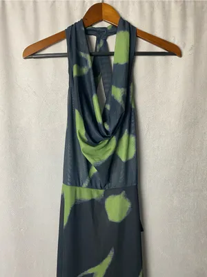 Faeriesty Dramatic mermaid Black Green Camo Halter neck Printed Maxi Dress S thumbnail 8