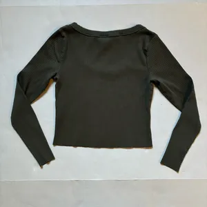 H&M- Green Long Sleeve Ribbed Cropped Top thumbnail 5