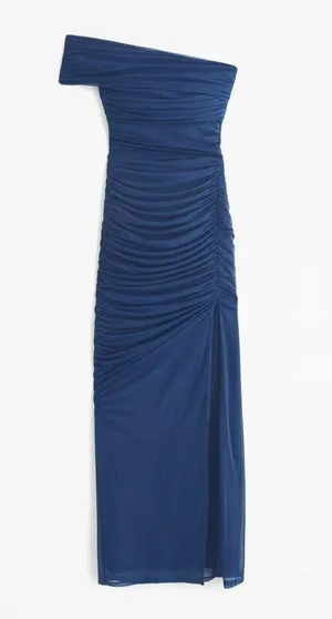 Abercrombie Women's Mesh Asymmetrical Off-The-Shoulder Draped Maxi Dress thumbnail 1