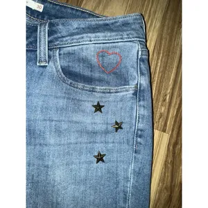 Levi's 535 Super‎ Skinny Jeans Womens Sz 30 Blue Denim Stars Accents Artsy Art thumbnail 2