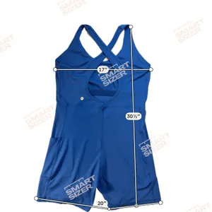 Enerbloom Blue Active Romper Cross Back Athletic Bodysuit w/Pockets XL Exercise thumbnail 6