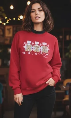 Endless Designs vintage red Christmas teddy bear sweater size large thumbnail 1