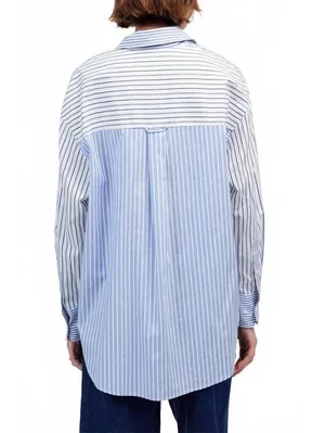 Madewell Oversized Button-Up Shirt NWT Light Blue and White Stripe XXS thumbnail 2