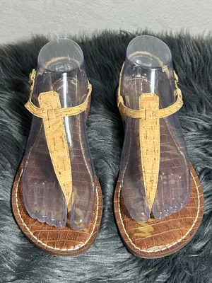 Sam Edelman Gigi Slingback Cork Brown Leather Sandals Size 8.5 thumbnail 2
