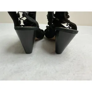 Vince Camuto Womens 9W Black Strappy Lace Up Cage Sandals Cone Heel Side Zip thumbnail 6