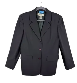 Eddie Bauer Deep Forest Green Wool Single Breasted Button Up Lined‎ Blazer Sz 10 thumbnail 1
