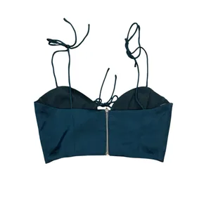 WHITE FOX Corset Teal Hunter Green Satin Tie-Front Crop Top S thumbnail 3
