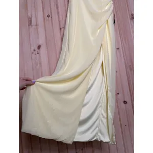 NWT Lulus Glamorous Disposition Light Yellow Ruched Maxi Dress Bridesmaid Sz L thumbnail 5