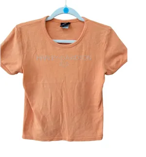 Harley Davidson Yellowstone Baby Tee Orange Size Large Bling Front Biker thumbnail 1