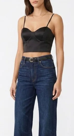 Sincerely Jules Black Satin Cropped Bustier Tank Top Camisole Padded Medium Sexy thumbnail 1