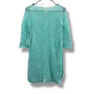 Eileen Fisher Organic Linen Light Blue Open Knit Slub Tunic Sweater Top‎ Sz S thumbnail 3