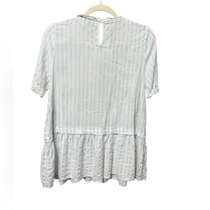 Boho Blue White Embroidered‎ Peplum Top Vintage-Inspired Cottagecore Vibes Sz M thumbnail 3