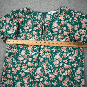 Pleione Green Floral Tiered Flutter Sleeve Blouse Women's Medium Round Neck thumbnail 7