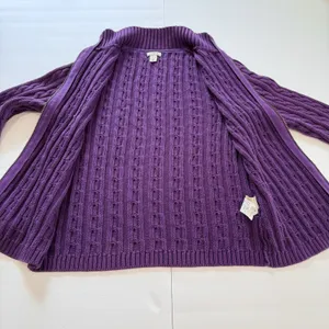 LL Bean Purple Mock Neck Full Zip Cable Cotton Cardigan Sweater Size SMALL thumbnail 5