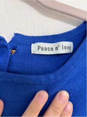 Women's Peace n' love Blue Scalloped Crew Neck Sweater Button S Wool Viscose thumbnail 3