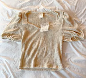 Altar’d State Cream Puff Sleeve Smocked Top Size Medium thumbnail 1