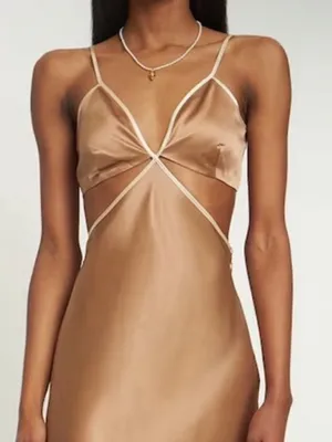 Reformation Mini Dress in Poppies Silk in Croissant Light Brown ****ALTERED***** thumbnail 1