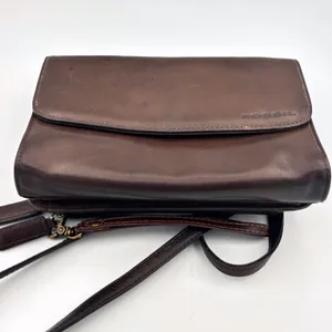 Vintage‎ Fossil Brown Leather Crossbody Organizer Wallet Bag Kiss Lock Y2K thumbnail 10