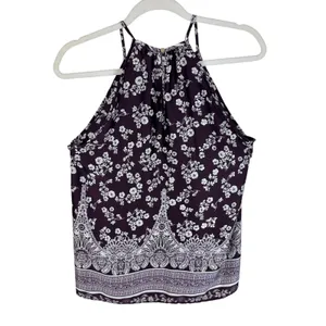 Renee C. Wine Purple White Floral Racerback‎ Lightweight Tank Blouse Size M thumbnail 2