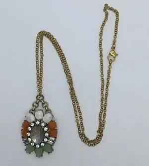 Bronze-Tone Multicolor Glitter Sparkle Rhinestone Necklace thumbnail 3