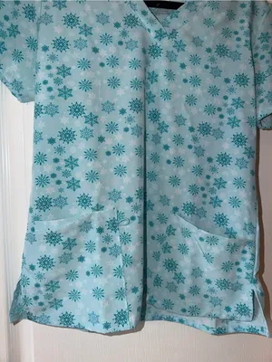 Aqua Floral Snowflake Scrub Top Blue thumbnail 3