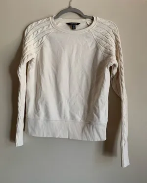 Lauren Ralph Lauren Black Label Ivory Cable Detail Sweatshirt Top Sweater Cotton thumbnail 1