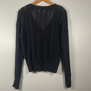 ASTR The Label S Faux Wrap V-neck Pointelle Knit Pullover Sweater‎ Black ($79) thumbnail 4