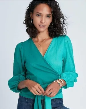 Anthropologie Farm Rio Colorblock Wrap V-Neck Blouse Abstract Geometric Small thumbnail 1