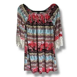 Win Win WinWin Half Sleeve Lace Tunic Paisley Stretch Off‎ Shoulder L / XL thumbnail 3