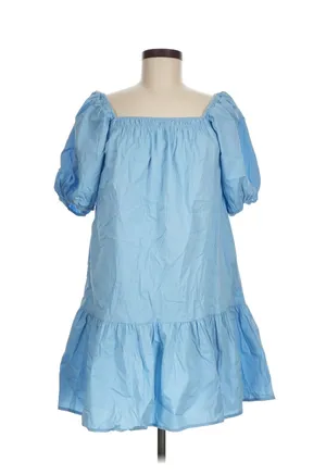 Strut & Bolt Light Blue Puff Sleeve Drop Waist Mini Dress Pockets Size M thumbnail 2
