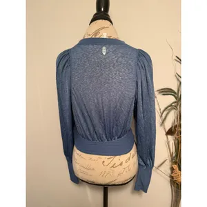 FP Movement Free People Womens XS Blue Space Dye‎ Puff Sleeve Cropped Top thumbnail 3