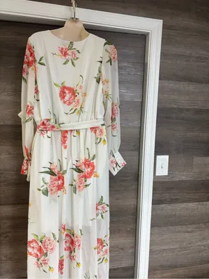 Cream Floral Wrap Maxi Dress with Pink Blooms thumbnail 3