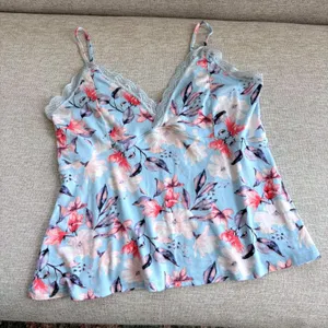 Jessica Simpson Floral Cami Top Large Lace Trim Coquette Cottage Romantic Whimsy thumbnail 1