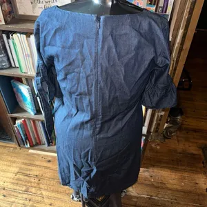 J Crew denim v-neck tie sleeve M elevated basics shift dress thumbnail 3