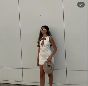 Zara dress mini fitted bodycon neck strap white Elegant Sleeveless thumbnail 4