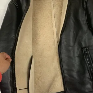 Zara womens large faux leather faux sheapling jacket pleather coat cold thumbnail 8