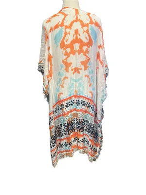 Boho Southwestern Watercolor Kimono Cardigan Lightweight Open Front Duster Wrap thumbnail 2