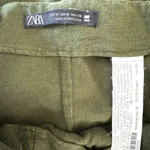 Zara M Ruched Linen-Blend Midi Skirt Olive Green Faux Wrap Side Slit thumbnail 4